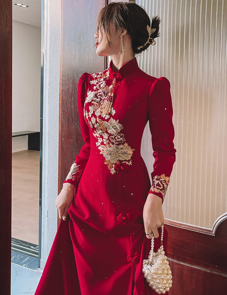 Long Sleeve Long Embroidered Prom Dress Phoenix Floral Embroidery Long Sleeve Cheongsam Top Chinese Prom Dress Burgundy Xs Long Sleeve Long Embroidered Prom Dress Phoenix Floral Embroidery Long Sleeve Cheongsam Top Chinese Prom Dress Burgundy Xs
