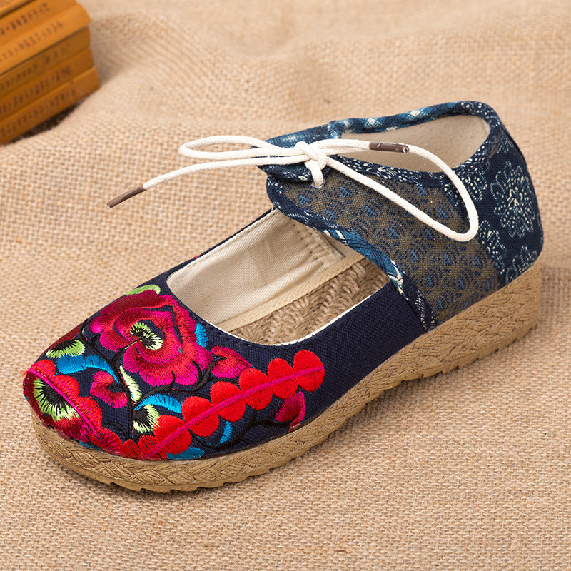 Traditional Chinese Floral Embroidery Homespun Shoes Sneakers
