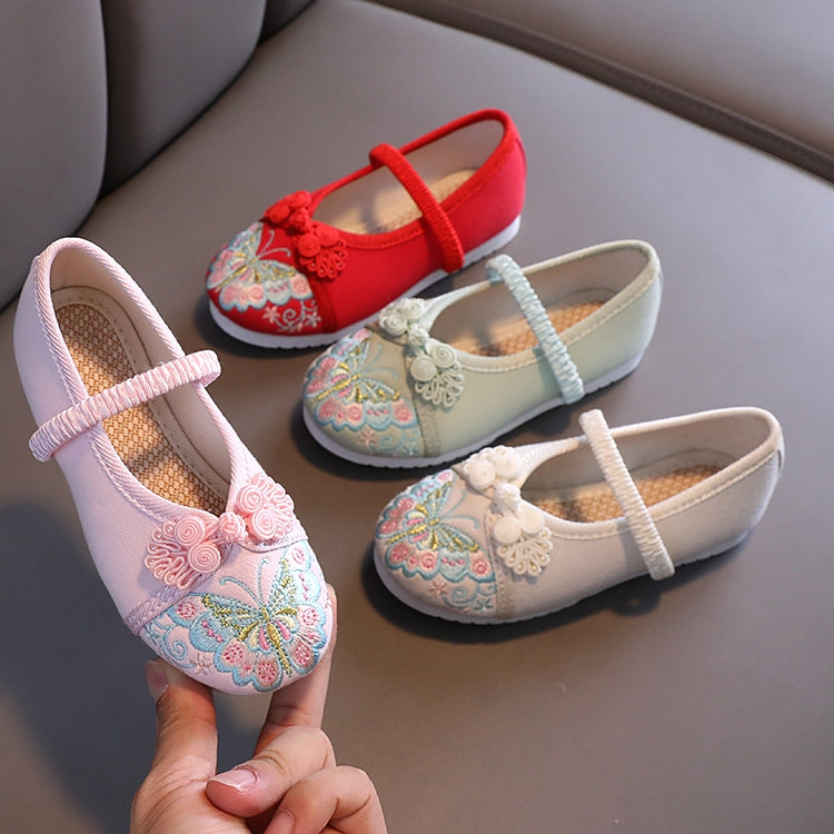 Butterfly Embroidery Traditional Girls' Chinese Shoes Dancing Shoes with Frog Button White / 36 Butterfly Embroidery Traditional Girls' Chinese Shoes Dancing Shoes with Frog Button White / 36