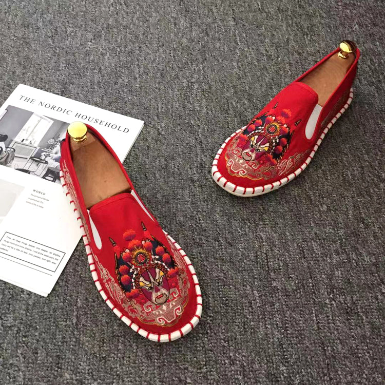 Beijing Opera Facial Mask Embroidery Traditional Chinese Causal Shoes Loafers Black / 43 Beijing Opera Facial Mask Embroidery Traditional Chinese Causal Shoes Loafers Black / 43