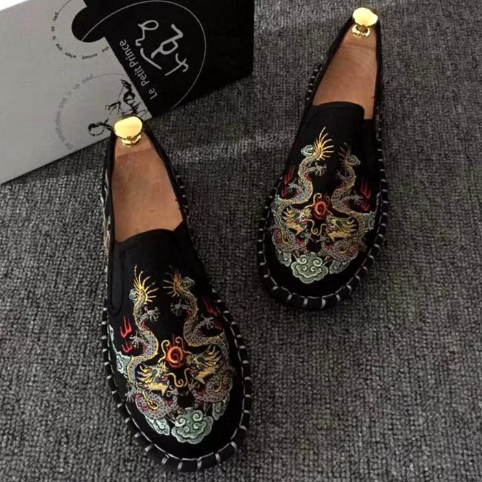 Dragons Embroidery Traditional Chinese Causal Shoes Loafers Black / 45 Dragons Embroidery Traditional Chinese Causal Shoes Loafers Black / 45