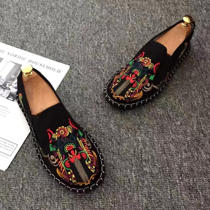Guan Yu Embroidery Traditional Chinese Causal Shoes Loafers Black / 45 Guan Yu Embroidery Traditional Chinese Causal Shoes Loafers Black / 45