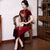 Short Sleeve Full Length Floral Appliques Velvet Cheongsam Evening Dress