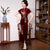 Short Sleeve Full Length Floral Appliques Velvet Cheongsam Evening Dress