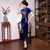 Short Sleeve Full Length Floral Appliques Velvet Cheongsam Evening Dress