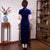 Short Sleeve Full Length Floral Appliques Velvet Cheongsam Evening Dress