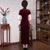 Mandarin Collar Full Length Floral Appliques Velvet Cheongsam Evening Dress