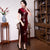 Mandarin Collar Full Length Floral Appliques Velvet Cheongsam Evening Dress