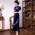 Mandarin Collar Full Length Floral Appliques Velvet Cheongsam Evening Dress