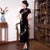 Mandarin Collar Full Length Floral Appliques Velvet Cheongsam Evening Dress