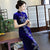 Keyhole Neck Full Length Floral Appliques Velvet Cheongsam Evening Dress