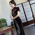 Keyhole Neck Full Length Floral Appliques Velvet Cheongsam Evening Dress