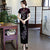 Keyhole Neck Full Length Floral Appliques Velvet Cheongsam Evening Dress