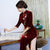 3/4 Sleeve Floral Sequins Thick Velvet Cheongsam Evening Dress