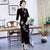 3/4 Sleeve Floral Sequins Thick Velvet Cheongsam Evening Dress