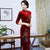 Robe mère Cheongsam en velours à paillettes florales pleine longueur à manches 3/4