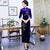 Vestido de madre cheongsam de terciopelo con lentejuelas florales de longitud completa de manga 3/4
