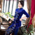 Floral Embroidery Full Length Velvet Cheongsam Mother Dress