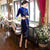 Floral Embroidery Full Length Velvet Cheongsam Mother Dress