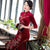 Floral Embroidery Full Length Velvet Cheongsam Mother Dress