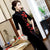 Floral Embroidery Tea Length Thick Velvet Cheongsam Mother Dress