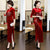 Full Length Velvet Cheongsam Mother Dress with Handmade Floral Sequins