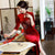 Full Length Velvet Cheongsam Mother Dress with Handmade Floral Sequins