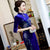 Full Length Velvet Cheongsam Mother Dress with Handmade Floral Sequins