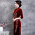 Floral Sequins Knee Length Thick Velvet Cheongsam Mother Dress