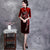 Floral Sequins Knee Length Thick Velvet Cheongsam Mother Dress