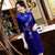 Half Sleeve Floral Sequins Knee Length Velvet Cheongsam Mother Dress