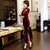 Abito da mamma in cheongsam di velluto spesso a lunghezza intera con paillettes floreali a mezza manica