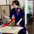 Half Sleeve Floral Sequins Full Length Thick Velvet Cheongsam Mother Dress