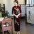 Half Sleeve Floral Sequins Full Length Velvet Cheongsam Evening Dress