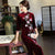 Half Sleeve Floral Sequins Mandarin Collar Velvet Cheongsam Evening Dress