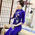 Half Sleeve Floral Sequins Mandarin Collar Velvet Cheongsam Evening Dress