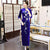 Half Sleeve Floral Sequins Mandarin Collar Velvet Cheongsam Evening Dress