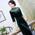 Illusion Neck Velvet Cheongsam Evening Dress with Sequins