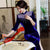 Illusion Neck Velvet Cheongsam Evening Dress with Sequins