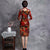 Half Sleeve Knee Length Floral Velvet Cheongsam Qipao Dress
