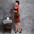Half Sleeve Knee Length Floral Velvet Cheongsam Qipao Dress