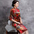 Half Sleeve Knee Length Floral Velvet Cheongsam Qipao Dress