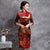 Half Sleeve Knee Length Floral Velvet Cheongsam Qipao Dress