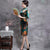 Half Sleeve Knee Length Floral Velvet Cheongsam Qipao Dress
