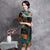 Half Sleeve Knee Length Floral Velvet Cheongsam Qipao Dress