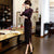 Half Sleeve Keyhole Neck Tea Length Velvet Cheongsam Mother Dress