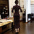 Half Sleeve Keyhole Neck Tea Length Velvet Cheongsam Mother Dress