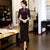 Half Sleeve Keyhole Neck Tea Length Velvet Cheongsam Mother Dress