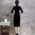 Knielanges Cheongsam-Abendkleid aus Samt und Blumenbrokat