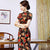 Short Sleeve Knee Length Floral Velvet Cheongsam Qipao Dress